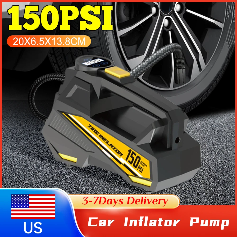 

Портативный автомобильный электрический насос 150PSI, 12В, с цифровым дисплеем и LED-подсветкой для автомобиля, велосипеда, мотоцикла