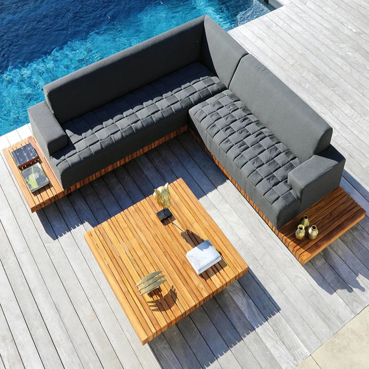 Customized Logo Casual Combination Waterproof Garden Sofas And Coffee Table Outdoor Teak Sofa Set