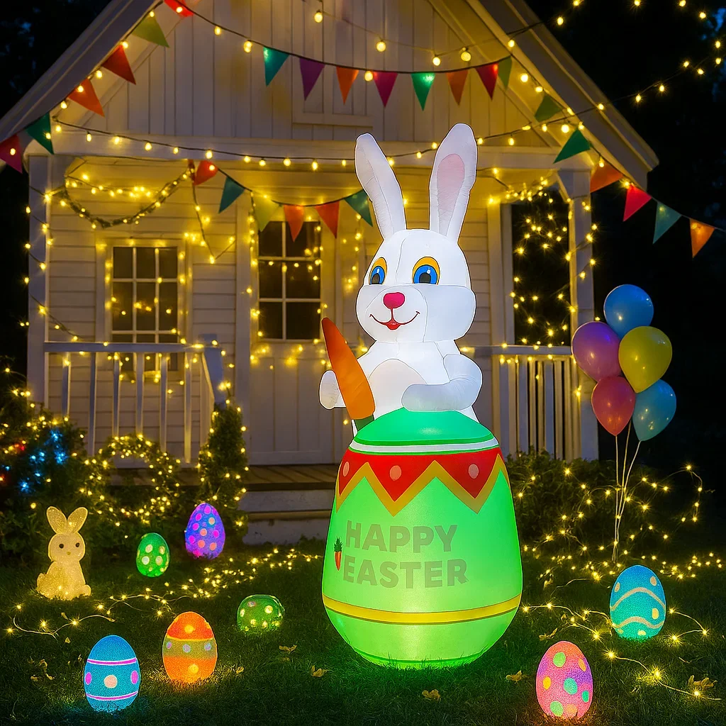 6.8FT عيد الفصح احتفالي أرنب قابل للنفخ على الفطر ديكور المدمج في أضواء LED فناء Airblown ساحة زخرفة عيد الفصح نفخ #5