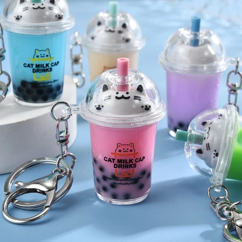 Bubble Tea Pendant Cartoon Milk Tea Pendants Keyrings Fashionable Acrylic Key Rings Jewelry for Backpacks and Phone