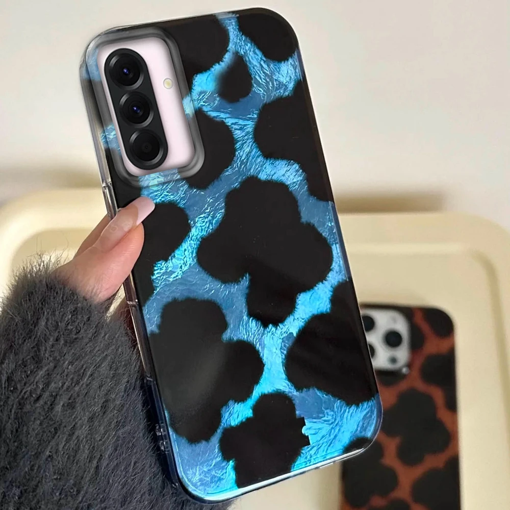 

﻿Couple Blue Leopard Girl Phone Case for Samsung Galaxy A17 Air A56 A07 A36 A16 A35 S25 Edge S24 S23 S22 S21 FE Plus Ultra Cover