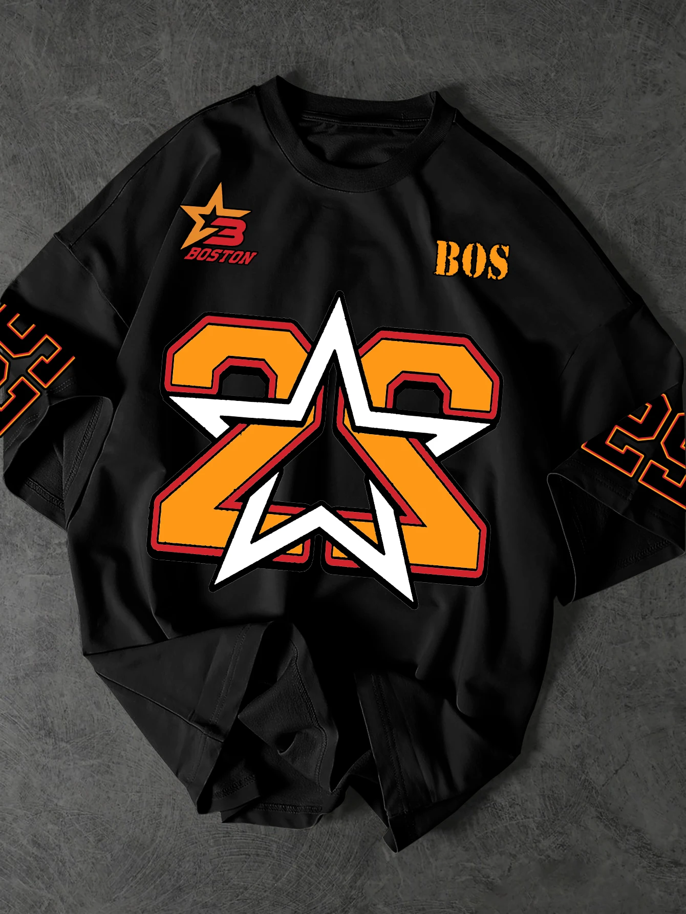 Men's Boston  Star Print T-Shirt Casual Streetwear Oversized O-Neck Short Sleeve Graphic Tee Tops S-XXL