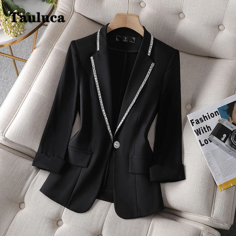 New Oversize 5XL Rhinestone Blazer For Women Three Quarter Sleeves Office Lady Suits Female Coats Jacket Thin Korea Casual Suit