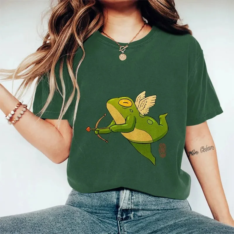 Frog Doing Yoga Art Print Casual T-shirt Summer Women's T Shirts