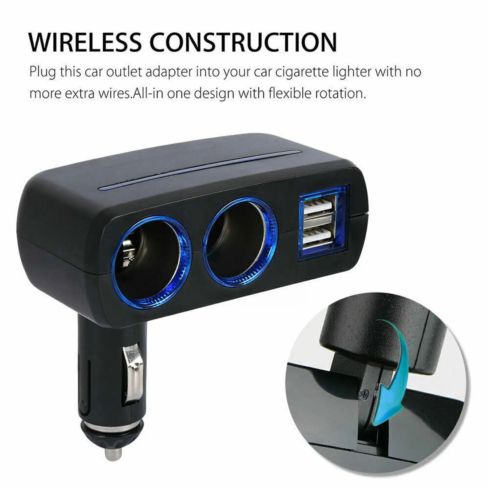USB 12V/24V 2 Way Car Cigarette Lighter Auto Socket USB Power Dual Vehicle Lighter Adapter Splitter Universal Charger R7O3