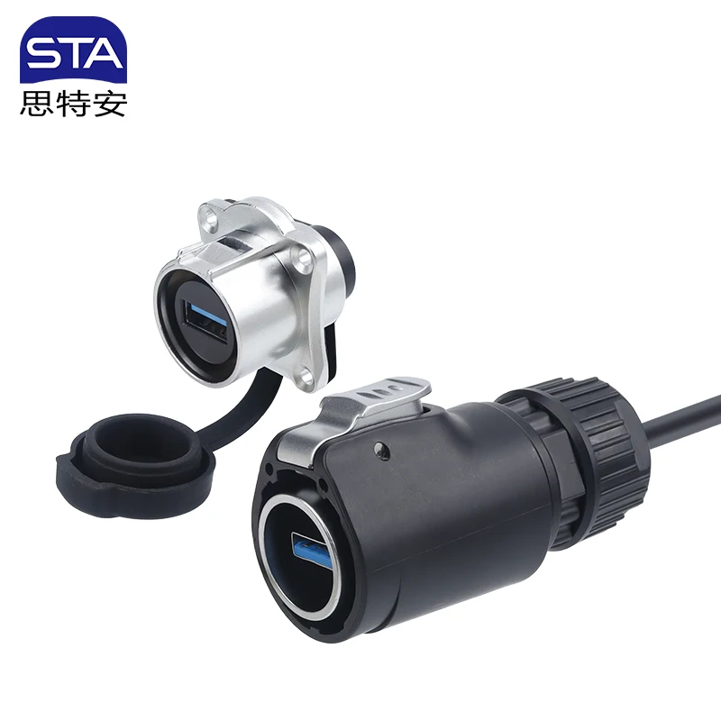 LP24 Waterproof USB3.0 Data Signal Cable 1M 2M Press Plug Square Flange Socket