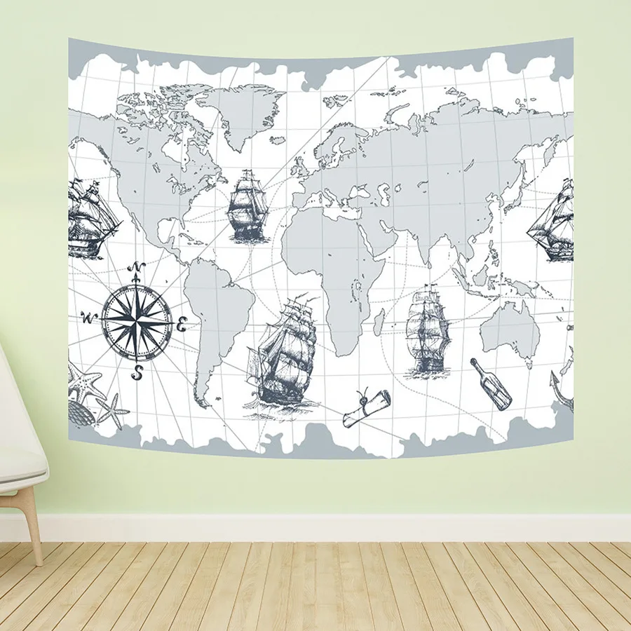 Vintage Pirate Treasure Map Tapestry, Nautical Adventure Wall Hanging, Polyester Fabric Art for Bedroom Decor