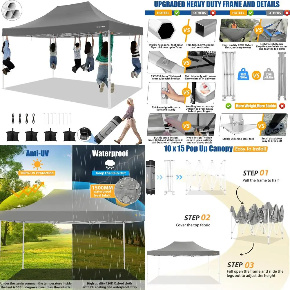 

Heavy-Duty 10x15 Instant Pop-Up Canopy Tent for Outdoor Parties, Easy Setup, Commercial-Grade Gazebo without Sidewalls