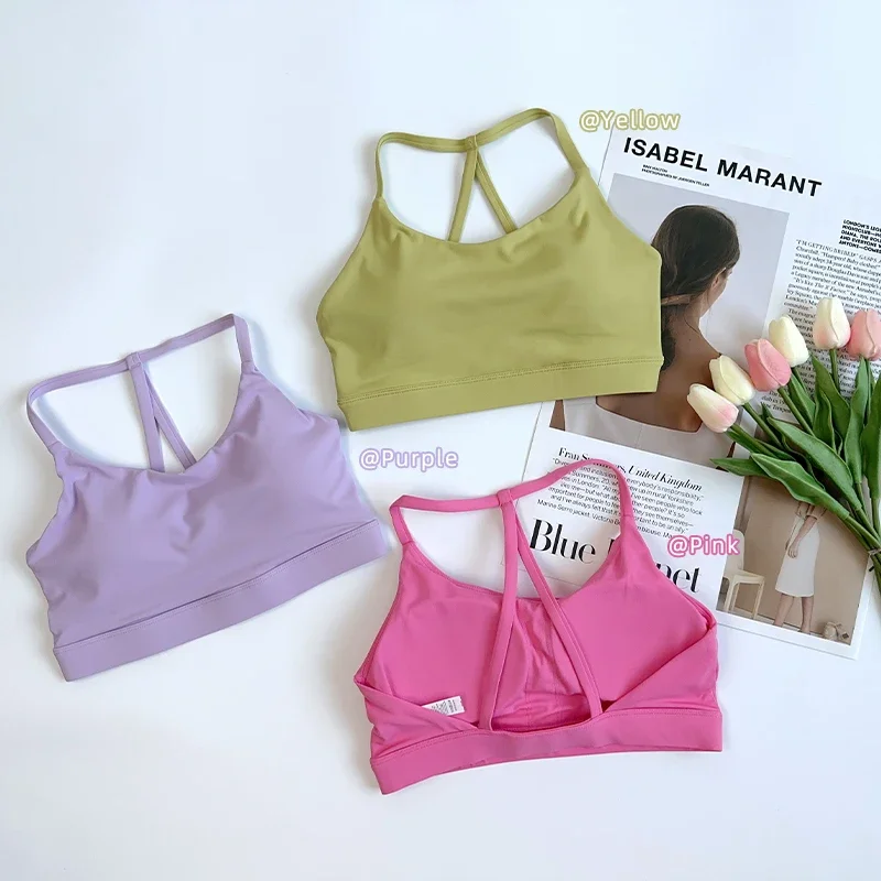 Reggiseno sportivo da donna per fitness in tinta unita Reggiseno da palestra per yoga Athletic Cross Tight Top Allenamento con imbottitura sul petto Antiurto di alta qualità 👚