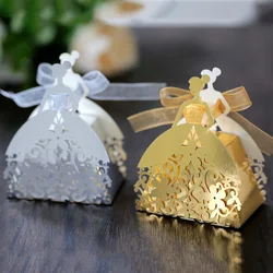 50Pcs Laser Cut Pearl Paper Girl Candy Gift Box Chocolate Wedding Favor Gift Packaging Box With Ribbon Engaged Party Decoration