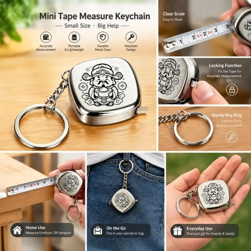 Mini 2m Of Wealth Arrives Motif Small Tape Measure Keychain Retractable Key Ring Tape Measure Precision Pocket Tape Measure