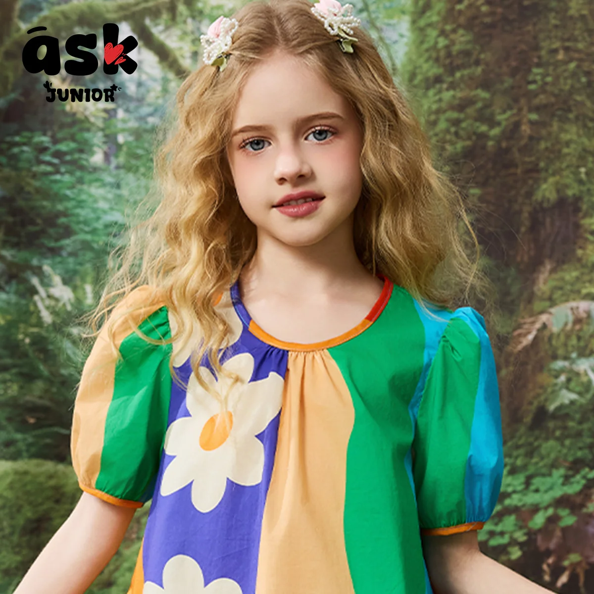 فستان صيفي للفتيات من Tween بأكمام فقاعية بألوان متباينة لقضاء العطلات على شاطئ البحر #5