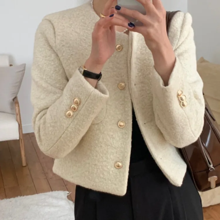 Autumn Winter French Vintage Fragrance Coat For Women Temperament High Quality Korean Casual Single Breasted Tweed Cardigans