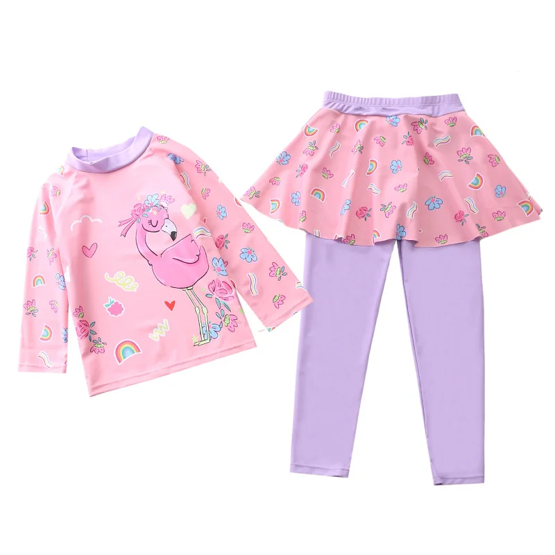 

HappyFlute 2PC/Set Summer Cartoon Prints Long-sleeve Soft&Breathable Seaside Quick Dry Swimsuit