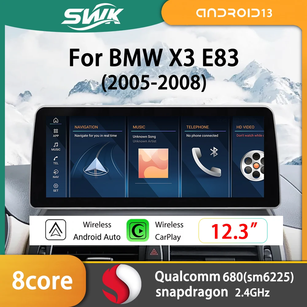 12,3-дюймовый Android 13 IPS Qualcomm680 Snapdragon6225 BT5.1 8 ГБ 256 ГБ ID6 ID7 ID8 CarPlay АВТО-экран GPS для BMW X3 E83 автомобиля
