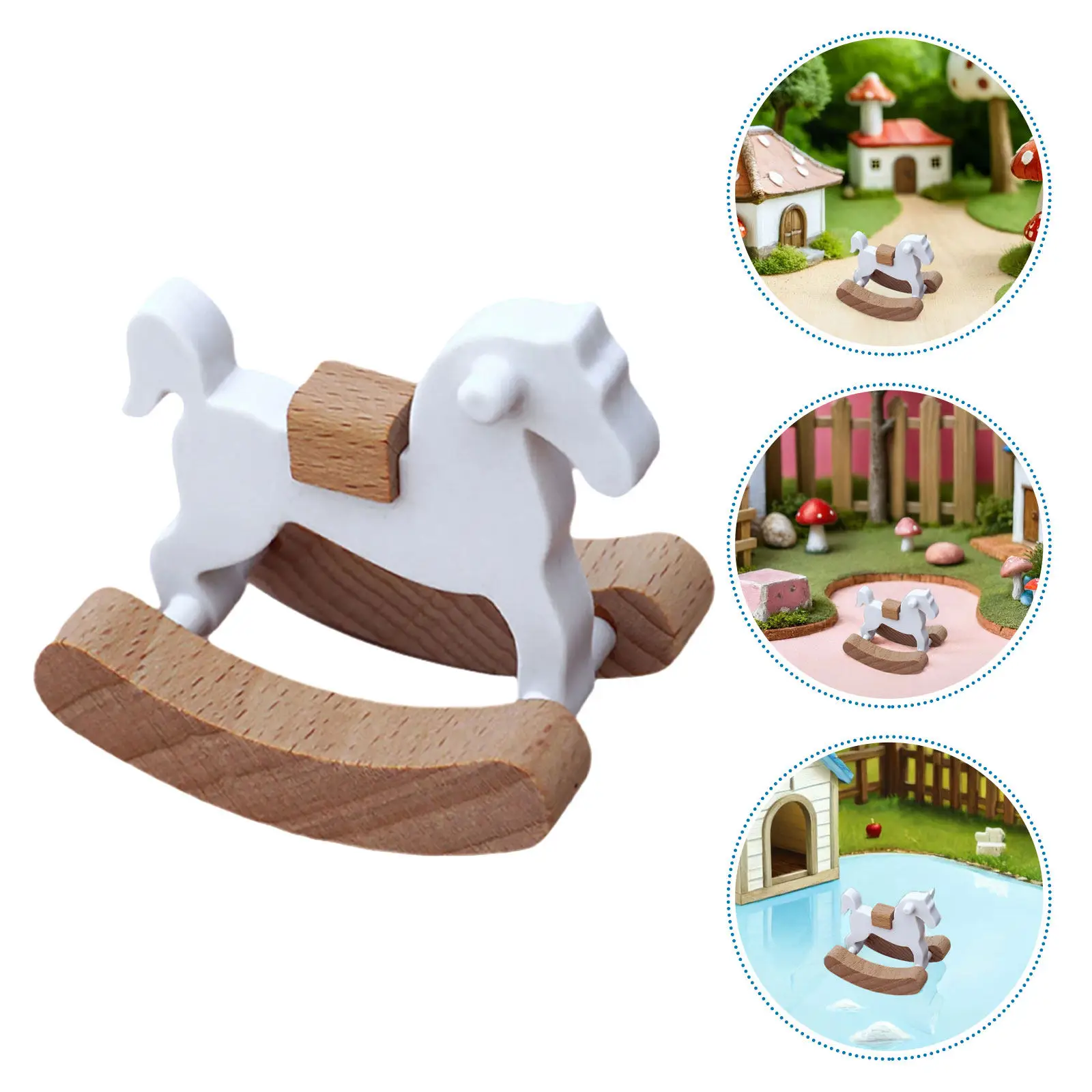 

3Pcs Mini Wooden Rocking Horse Nursery Accessories 1:12 Scale Miniature Dollhouse Furniture Decoration Baby Room Decor