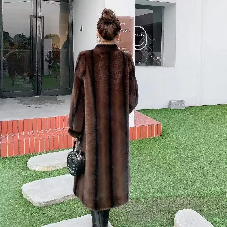 秋冬新作ミディアム丈フェイクオッターコートヴィンテージヘップバーンスタイルエレガントレトロ中年女性ファッションアウター