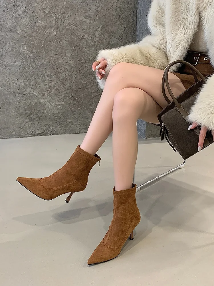 Eilyken Women Ankle Boots Sexy Thin High Heels Pointed Toe Female Shoes Spring Autumn Zipper Chelsea Short Booties