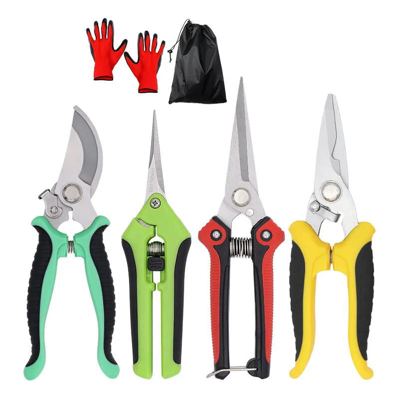 

5PCS Garden Pruning Shears Stainless Steel Blades Handheld Scissors Set With Gardening Gloves Heavy Duty Garden Bypass Tree Trim