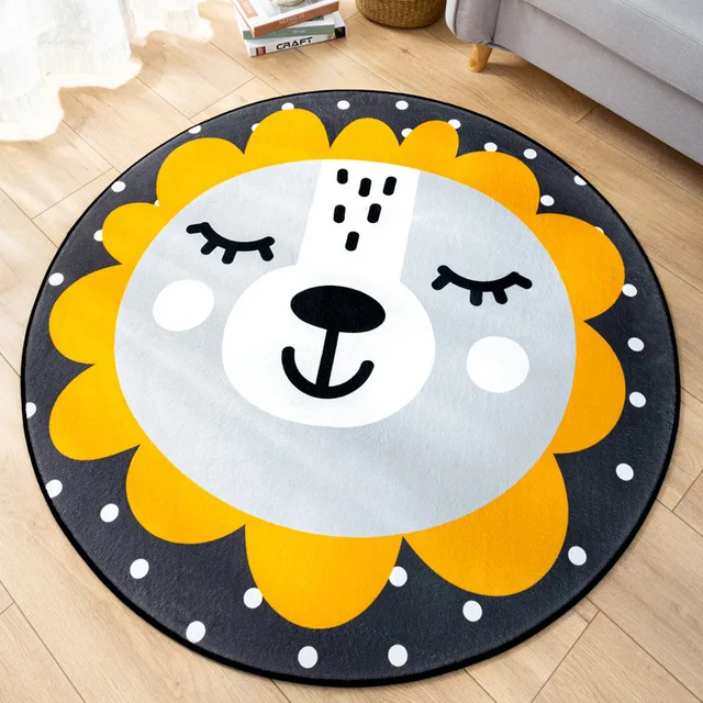 Cute Cartoon Animals Penguin Fox Round Carpets Home Decor Living Room Non-slip Floor Rugs Kids Room Play Crawling Mat Tapetes