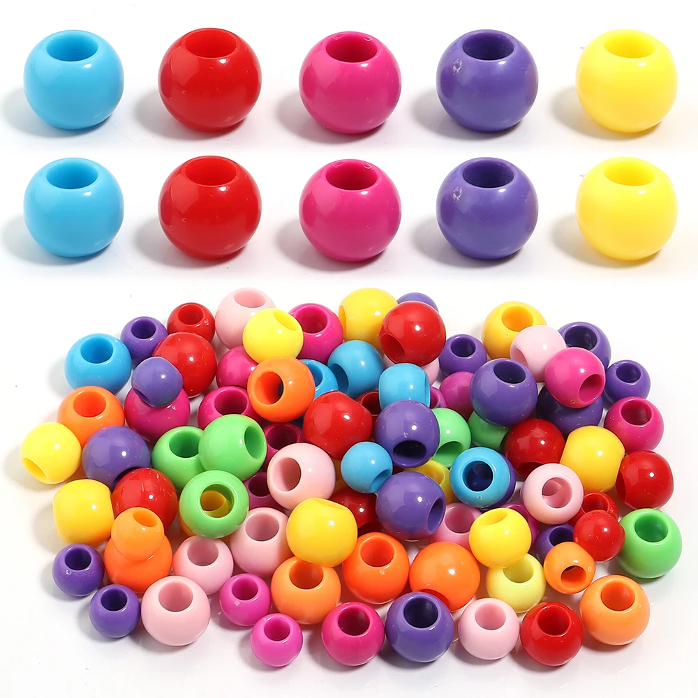 50Pcs/Lot Acrylic Large Hole Round Beads Loose Spacer Beads for Jewelry Making DIY Bracelet Necklace Pendant Earrings