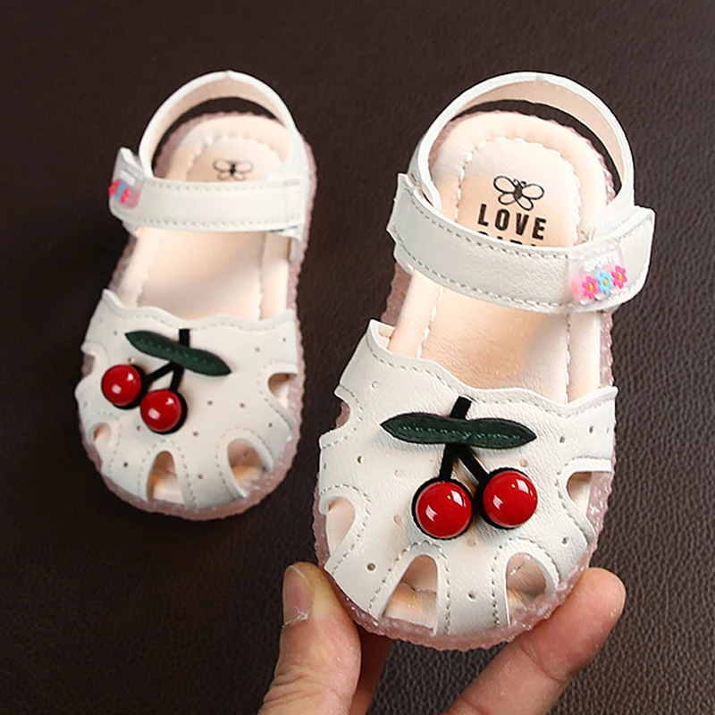 

2022 Summer Baby Sandals for Girls Cherry Closed Toe Toddler Infant Kids Princess Walkers Baby Little Girls Shoes Sandals