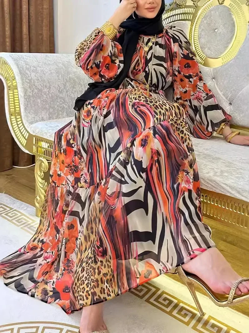 Abaya Leopard Print Robe Eid Muslim Women Dress Ramadan Abayas Morocco Kaftan Islam Dubai Vestidos Jalabiya Dresses 2025