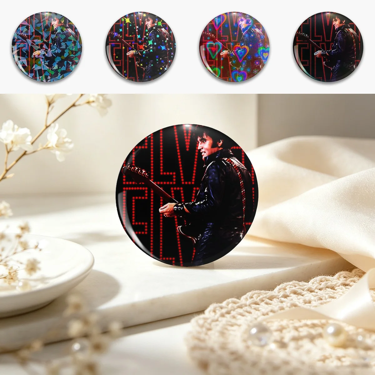 Official 68 Comeback Special Pin Holographic Star Heart Pin Brooches Laminated Button Fashion Accessory