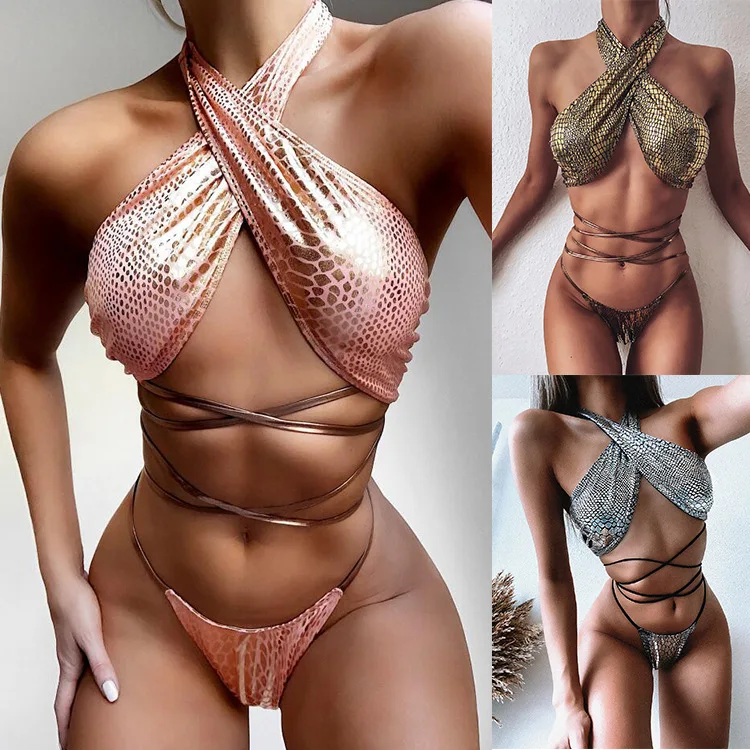 

Snake-print Lace-up Swimsuit Bikini 2022 Woman Fashion Swimsuit Women Bikinis Set Classic Womens Swimsuits M