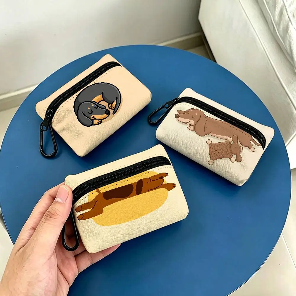 Dachshund Puppy Wear-resistant Oxford Cloth Coin Purse Portable Backpack Hanging Card Storage Bag