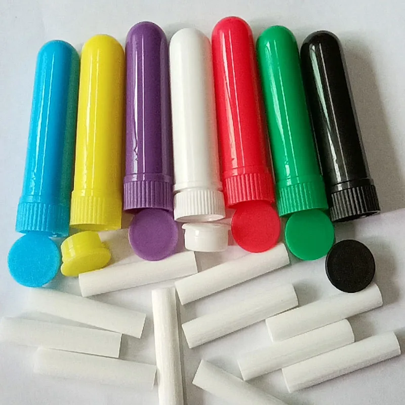 50pcs/ Set Whole sell 7 Colors Blank Nasal Inhaler Aromatherapy mixed color Nasal Inhaler Sticks with Wicks ZKH181