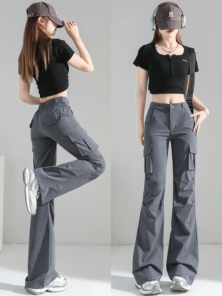 ay American Sle Bell Bot Work Pants المرأة الصيف الجديدة حجم صغير التخسيس ضيق عارضة جرس بوت السراويل