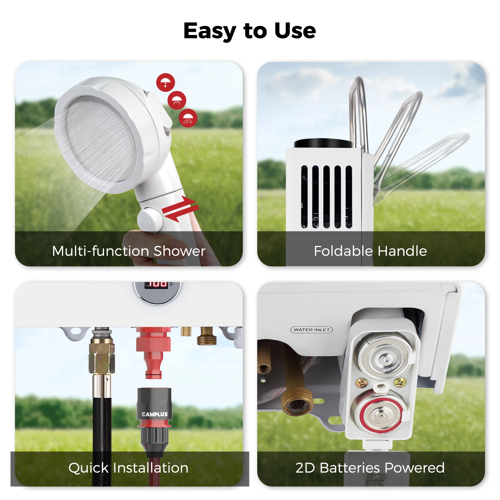 CAMPLUX Portable Water Heater, 1.58 GPM Tankless Propane Water Heater, 41,000 BTU Outdoor Water Heater for Camping, BW158, White