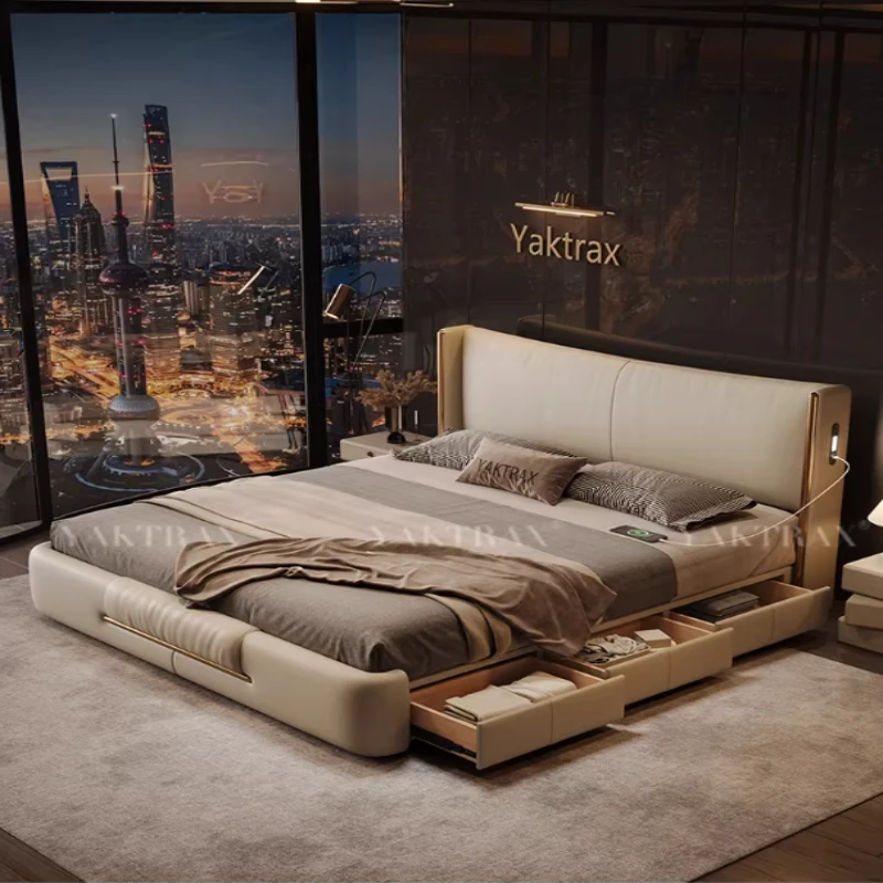 200x220cm Modern Twin 2 People Bed Storage Bed Home Luxury Double Bed Leather King Sizes Full Frames Hotel Bedroom Furniture