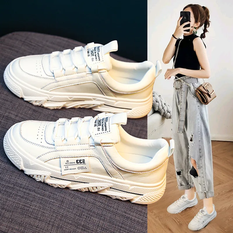 2024 New Spring Women Casual Shoes Genuine Leather Hot Sale Comfortable White Flat Shoes Girl Leisure Sneakers