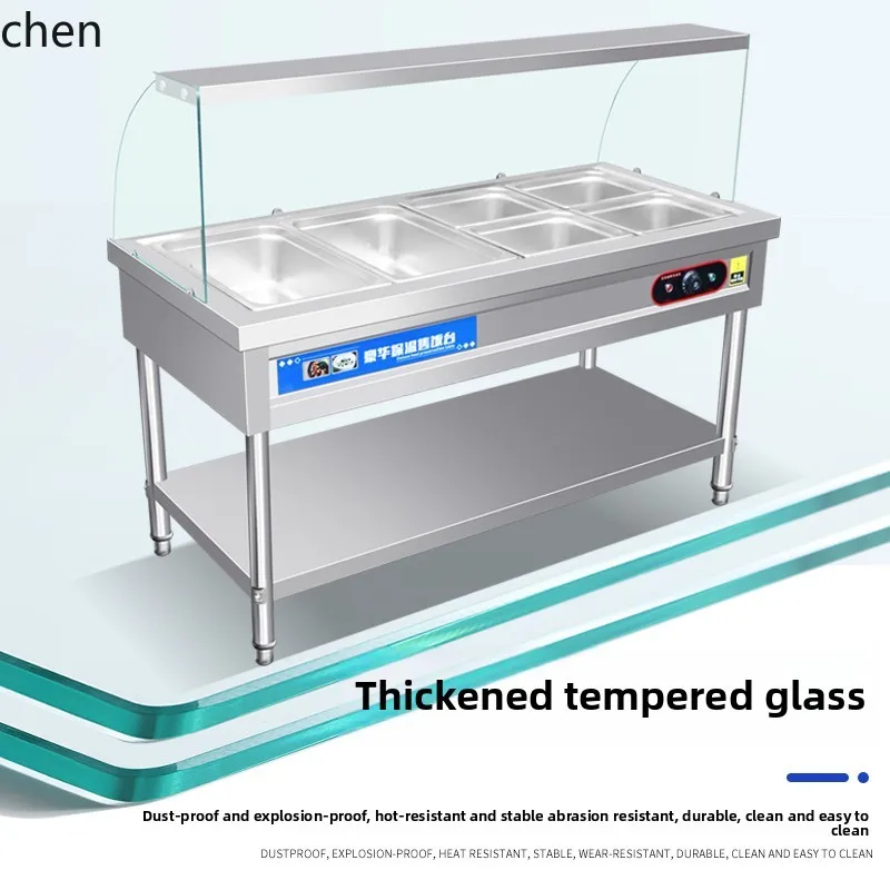 HTT 패스트 푸드 절연 테이블 수직 스테인레스 스틸 캔틴 전기 난방 패스트 푸드 트럭 유리 커버 수프 풀