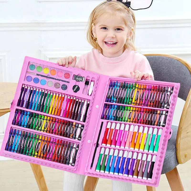 Ensemble de peinture multiple pour enfants, fournitures d'art pour étudiants, cadeau avec étui de transport, stylo d'interconnexion, crayon de couleur pastel à l'huile, etc.