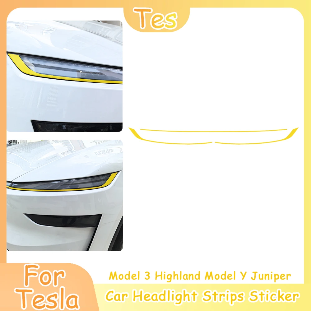 

Для Tesla Model 3 Highland Model Y Juniper 2025, полоски для фар автомобиля, наклейка, декоративная полоса, пленка для изменения цвета, внешние аксессуары