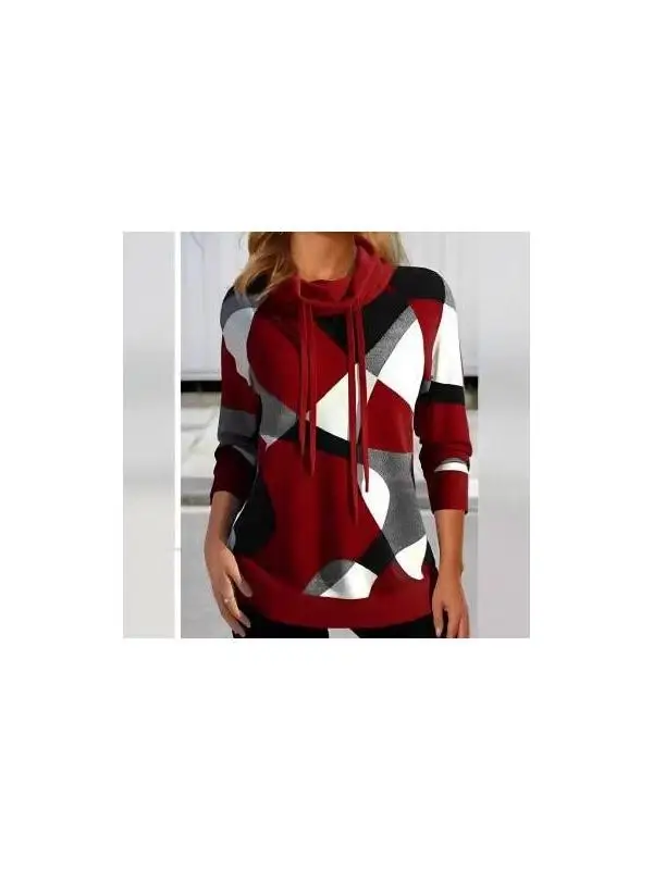 

Fashionable High Collar Printed Sweatshirt Women's Clothing Cleanfit Style Citywalk Long Sleeve Thickened Cotton Inner Wear