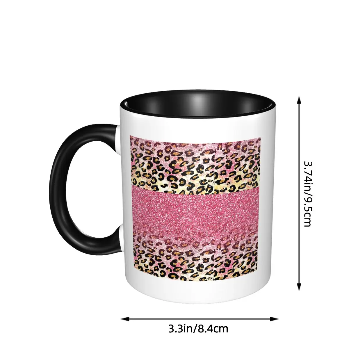 Bubble Gum Pink Faux Glitter Leopard Animal Print Mug Funny Ceramic Coffee Cups Tea Mugs Milk Cup Drinkware Gifts for Woman Man