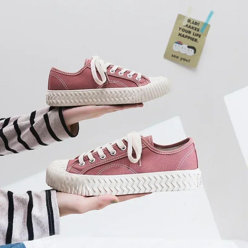 New Fashion Sneakers Women Canvas Shoes Low Cut Lace-up Zapatos De Mujer Flats Ladies Casual Shoes Woman Shoes Student Sports