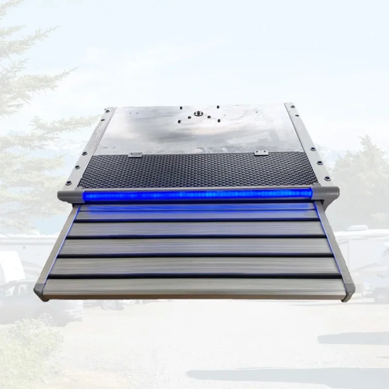 

Electric Sliding Caravan Steps For Van Aluminum Alloy 16 RV Sliding Step Carbon Steel Motorhome Steps With 12V LED Blue Light
