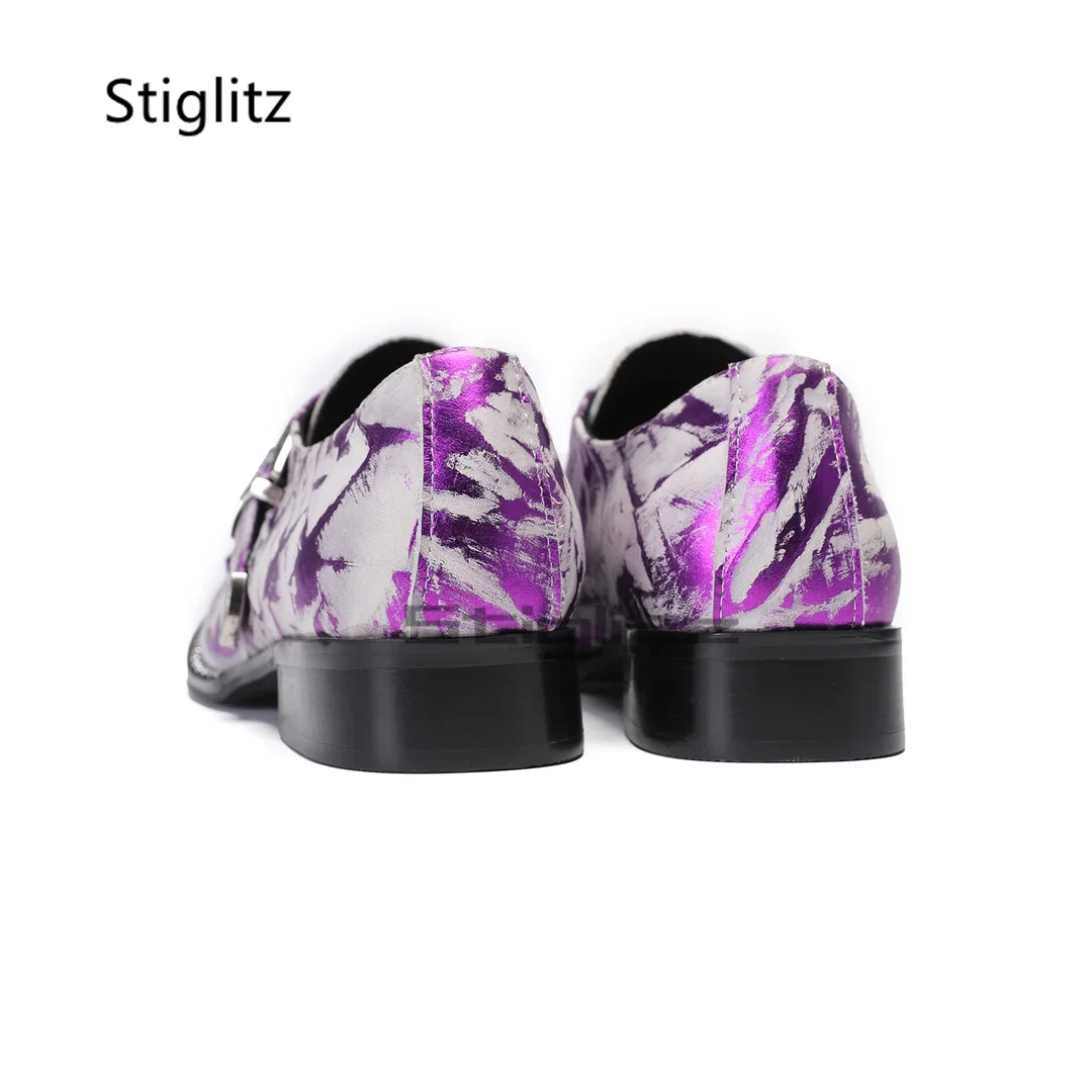 Zapatos de hombre de cuero genuino con estampado morado, mocasines