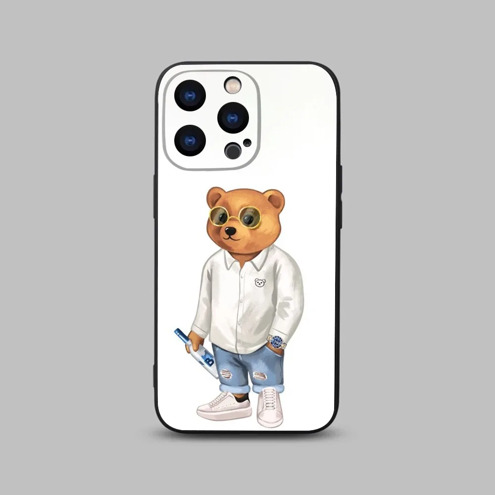 Baron Filou  Fashion Bear Phone Case For iPhone 15,14,13,12,11 Plus,Pro,Max,XR,XS,X,7,8 Plus,SE,Mini Black Silicone Soft