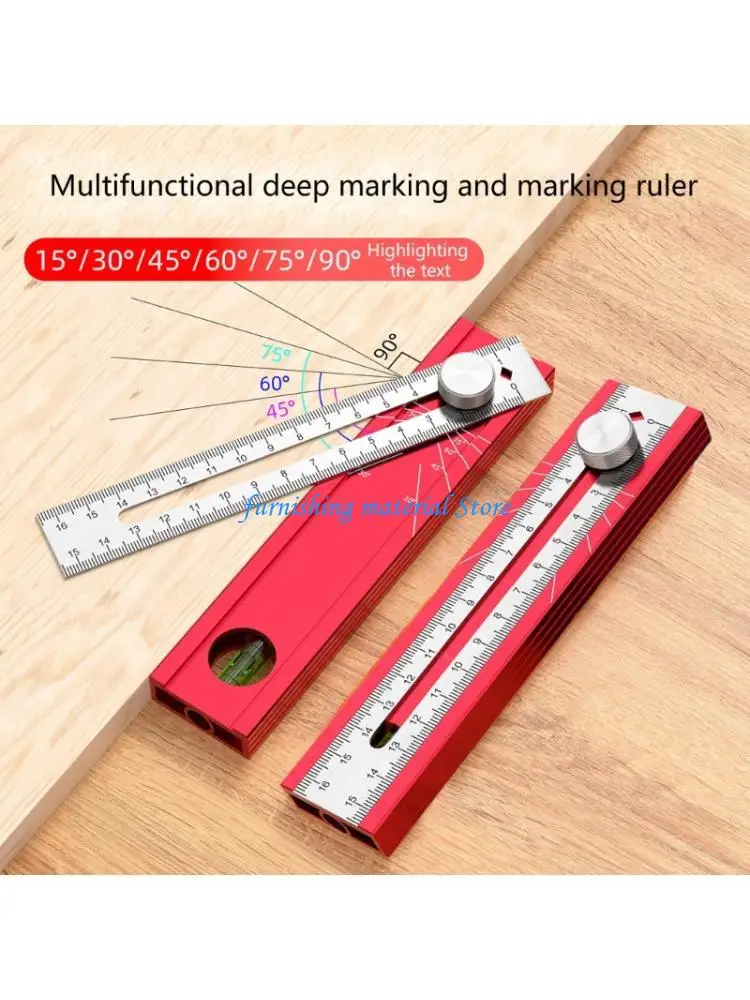 

Y5GD Multi Marking Ruler Adjustable Positioning Scribing Protractor Tool Foldable Depth Measuring Ruler Woodworking