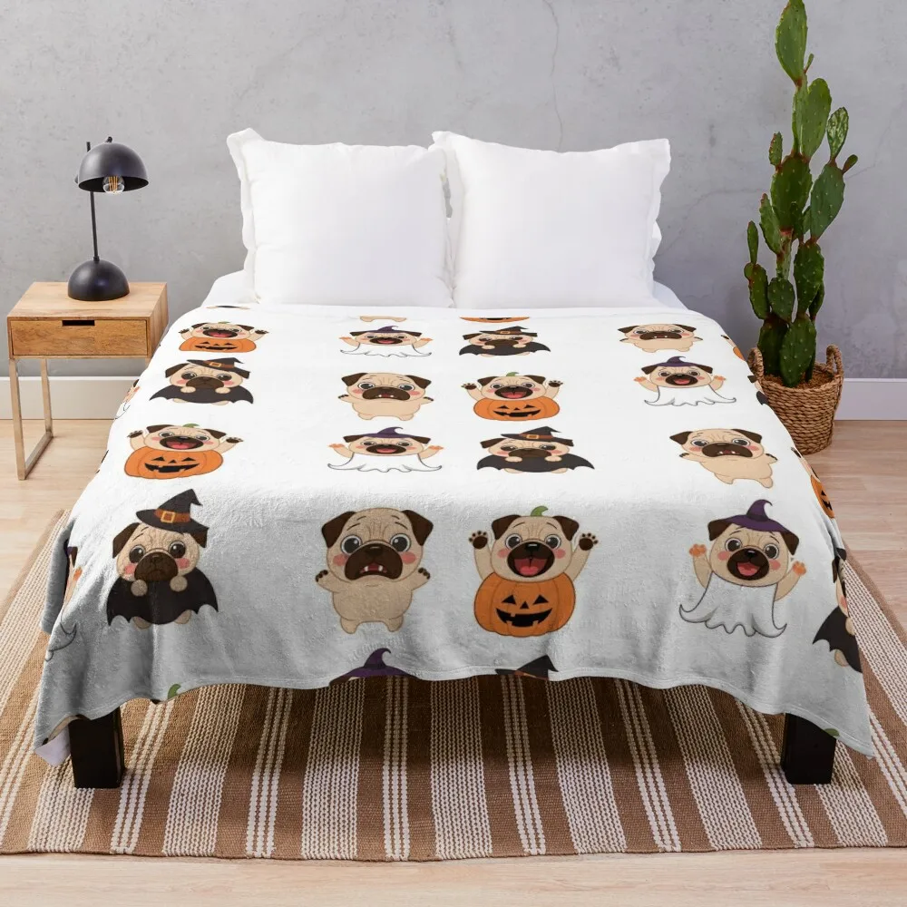 

pug dog Sticker halloween Throw Blanket Baby Large Soft Plush Plaid Blankets For Bed Blankets