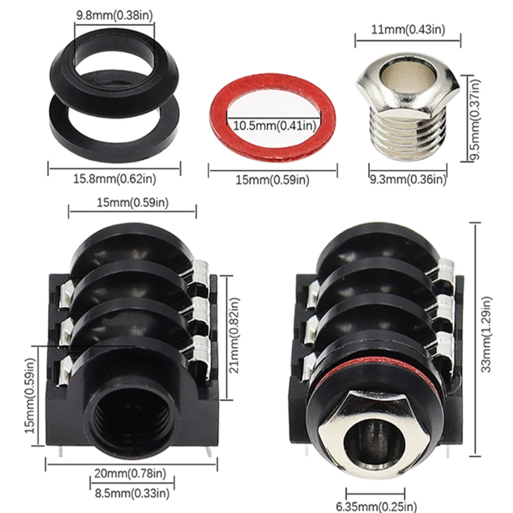 5PCS 6.35mm 1/4