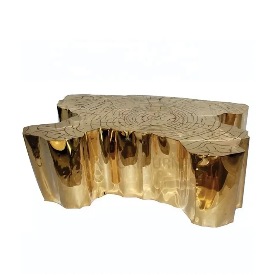 Moderne High-End Beroemde Merk Luxe Exclusieve Unieke Boomring Centrale Tafel Eden Goud Roestvrijstalen Boomstam Salontafel