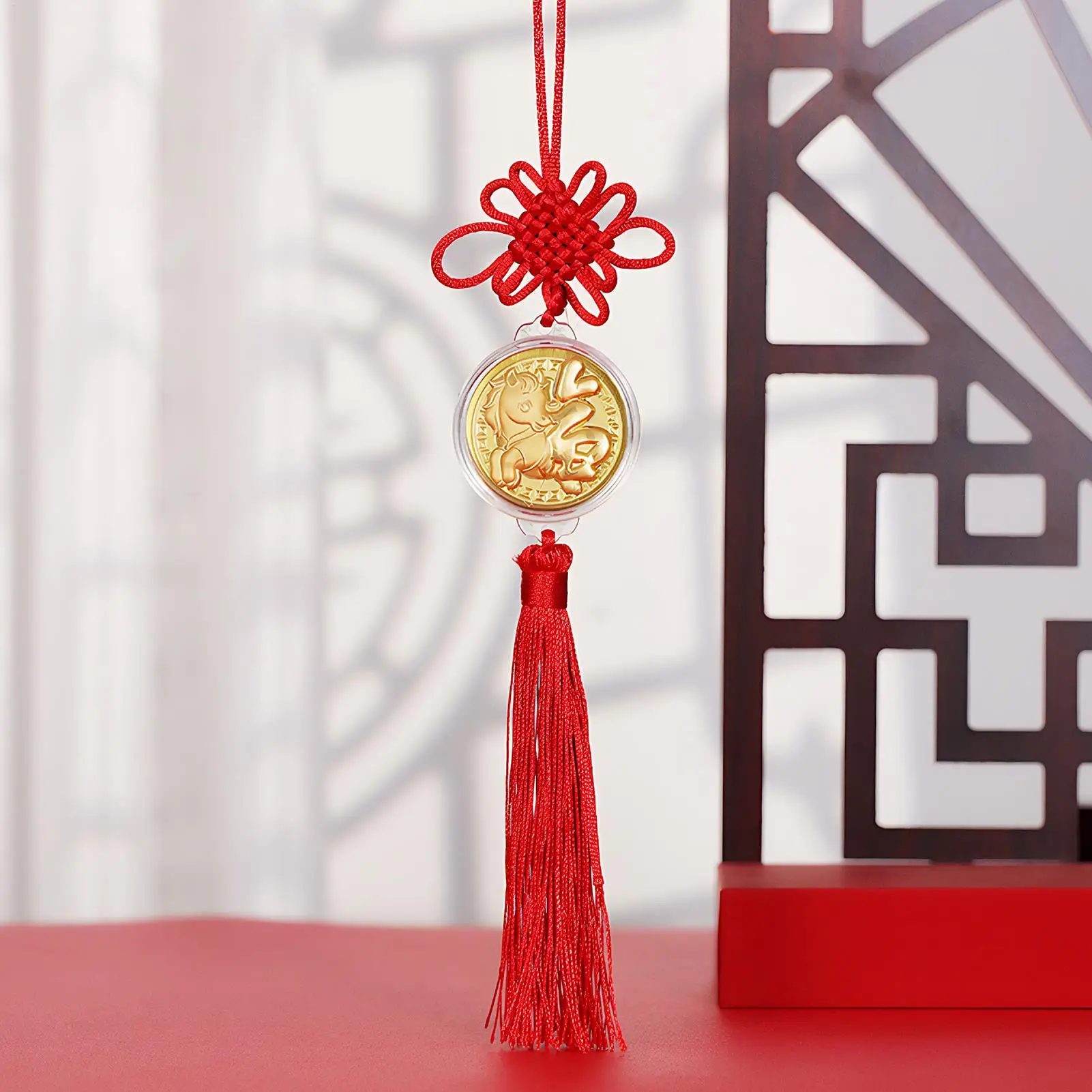 Gold Chinese New Year Horse Coin Pendant, 10PCS  Commemorative Set with Tassel for Car, Home interior & Shop Display