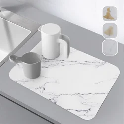 Marble Coffee Cup Ironing Mat Leather Modern Art Texture Drying Mat Kitchen Counter Coffee Bar Drain Mat